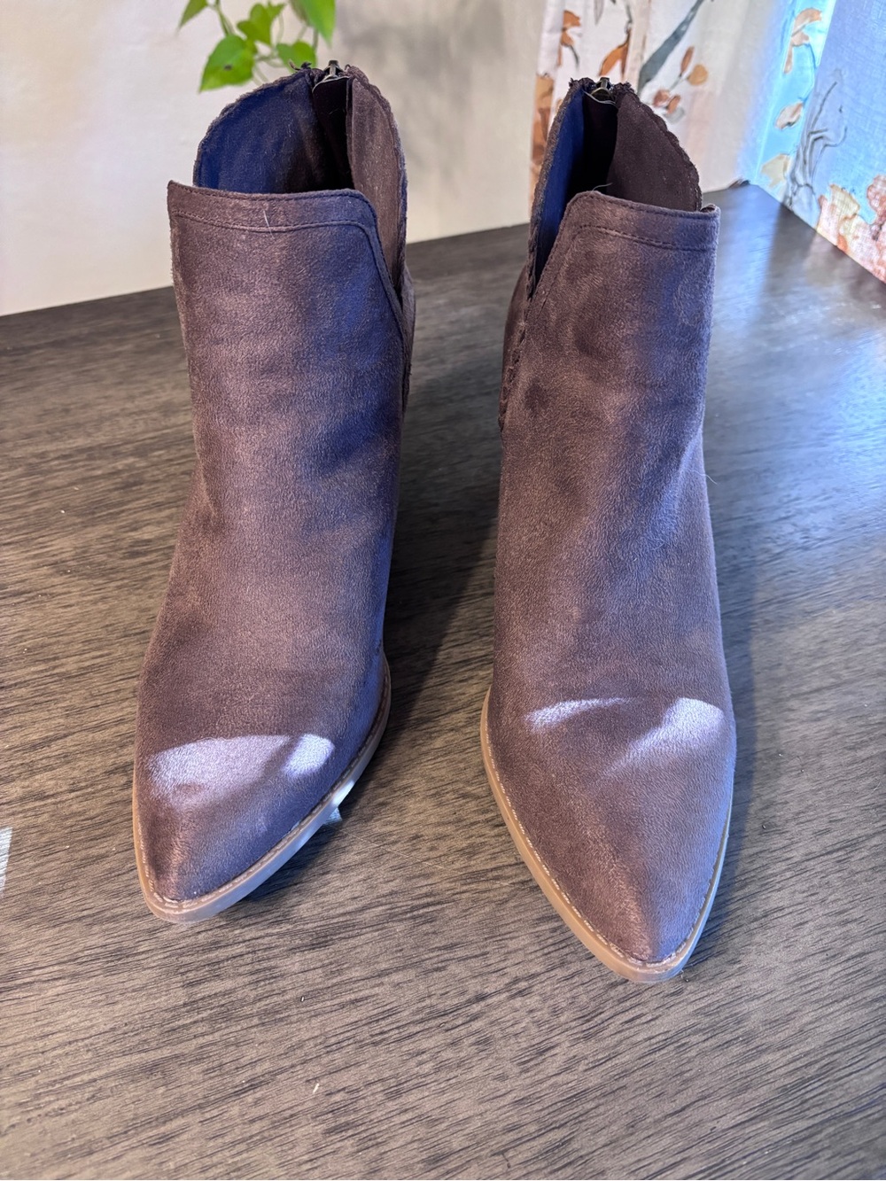 Maurices Brown Faux Suede Pointed Ankle Booties - Picture 2 of 9